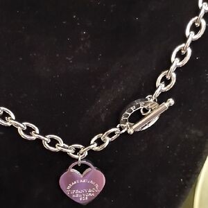 Source Unknown Silver Necklace with Purple Heart Charm